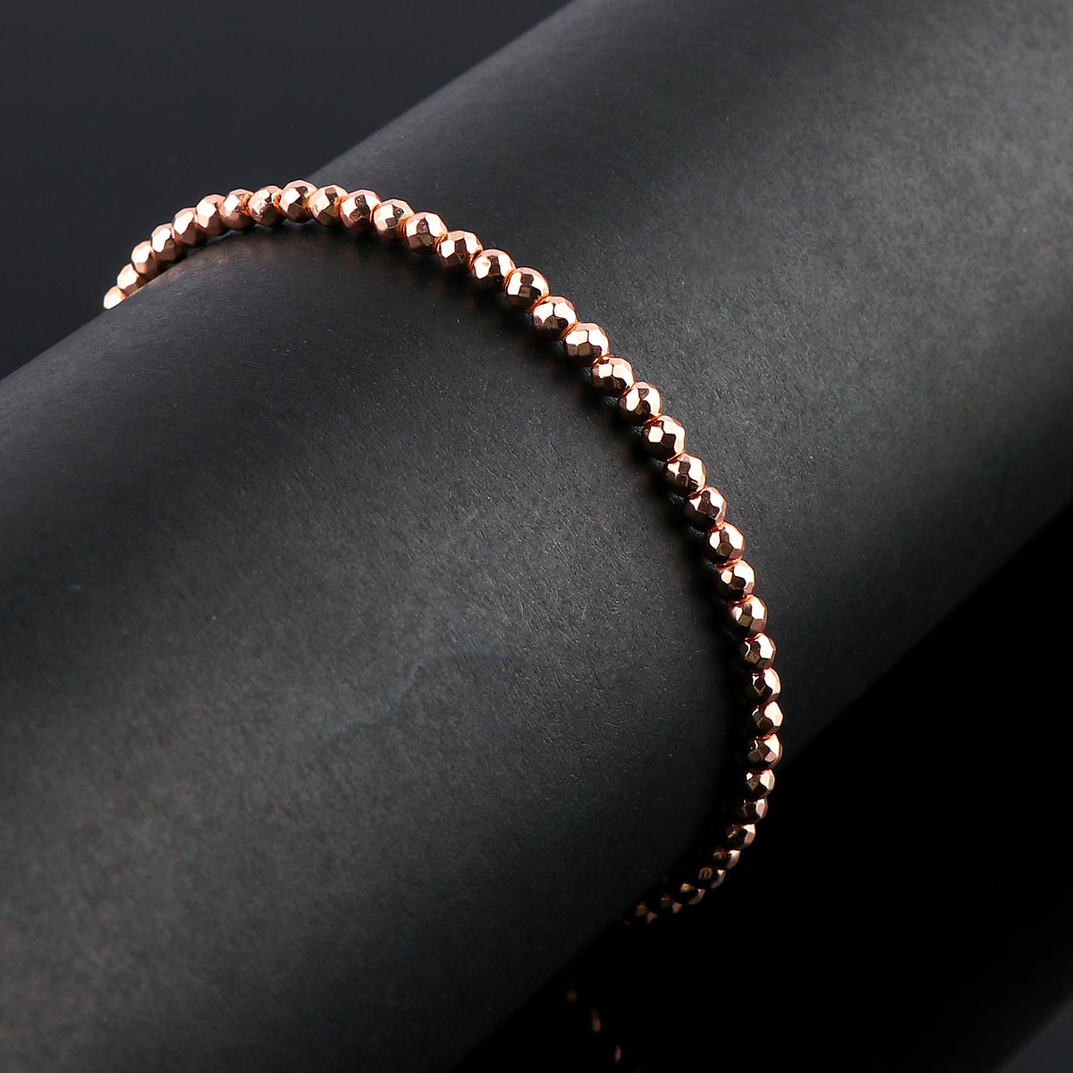 CRYSTALINES Genuine Rose Gold Hametite Gemstone Bracelet, Faceted Beads Stones, Hypoallergenic Handmade Boho Jewelry for Women, Healing Crystals, Adjustable Silver Chain 7+1inch, Birthday Gift