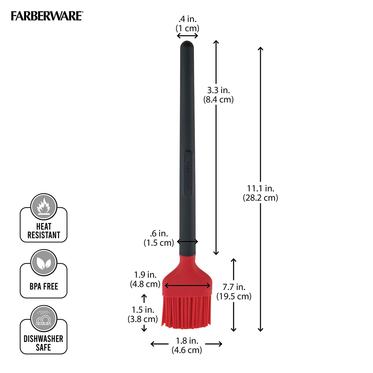 Farberware Barbecue Silicone and Plastic Basting Brush, 11.1-Inch, Red and Black