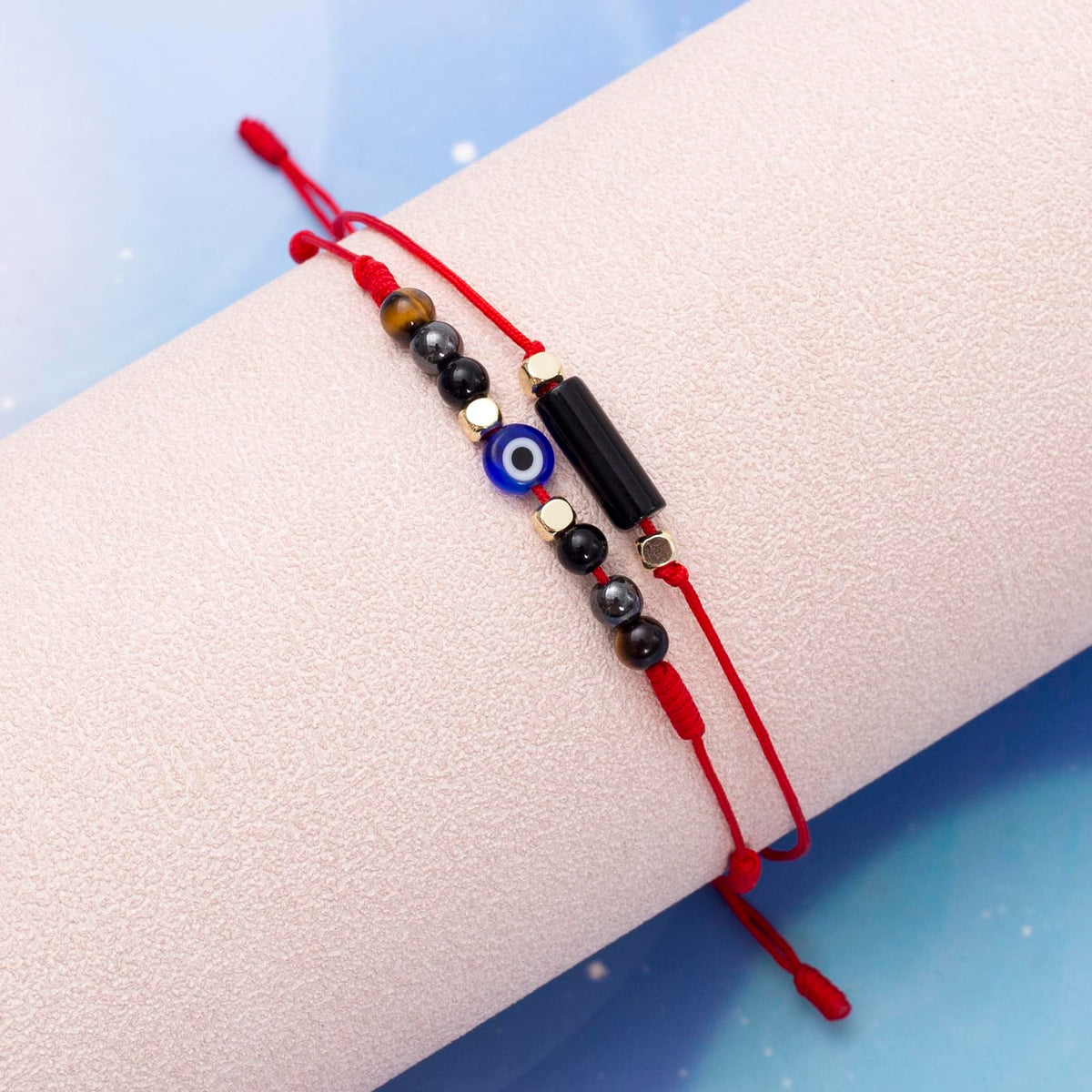 MTJAHPS Protection Bracelet, empath protection, black obsidian Crystals and Healing Stones Bracelet for Women ，Luck ，Anxiety and Stress Clam Bracelet (Evil Eye 7 Knot)