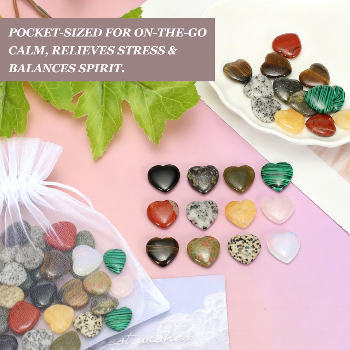uxcell 5 Pcs Olive Jade Crystal Stones Heart Shaped, 2 cm Tumbled Stones and Crystals, Polished Gemstone Rocks for Women Gifts Meditation Crafting Home Decor