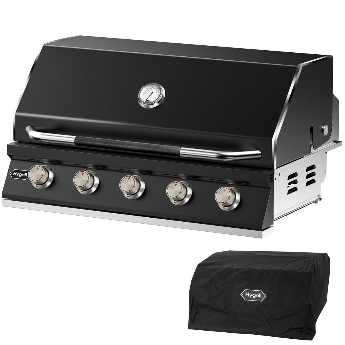 Hygrill STD Series 40-Inch Built In Grill for Liquid Propane, Stainless Steel Outdoor Kitchen 5-Burner Grill Head, Black