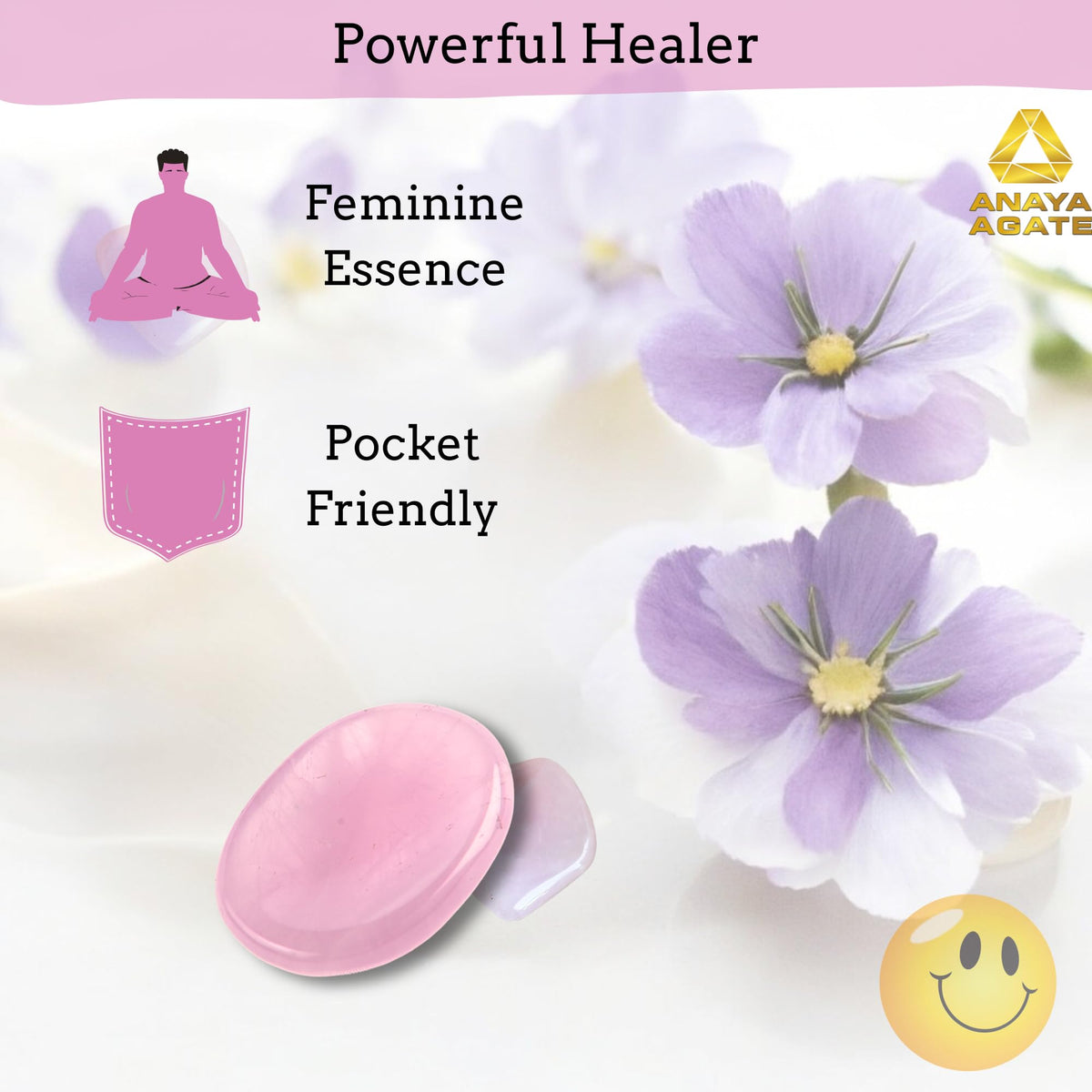 Anaya Agate Rose Quartz Worry Stones Certified Crystal Thumb Worry Stone for Anguish, Relaxing and Soothing Balance Stones for Meditation, Stress Relief Crystals and Healing Stones for Men, Women