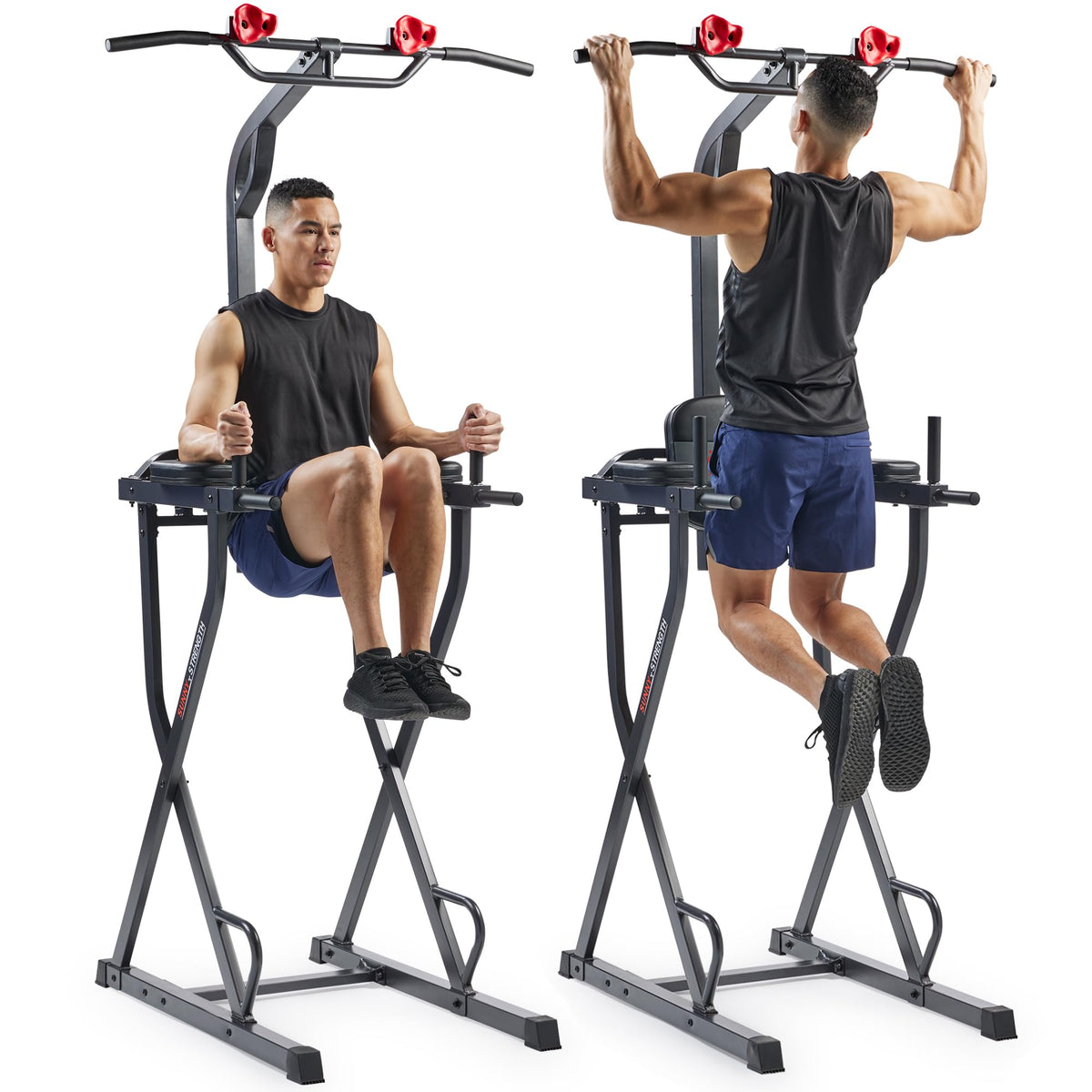 Sunny Health & Fitness Captain’s Chair Full Body Multi-functional Power Tower with Adjustable Pull-Up Bar, Rock-Climbing Grip, Dip Station, Push-Up Bar, Total Home Gym Strength Training - SF-XF922081