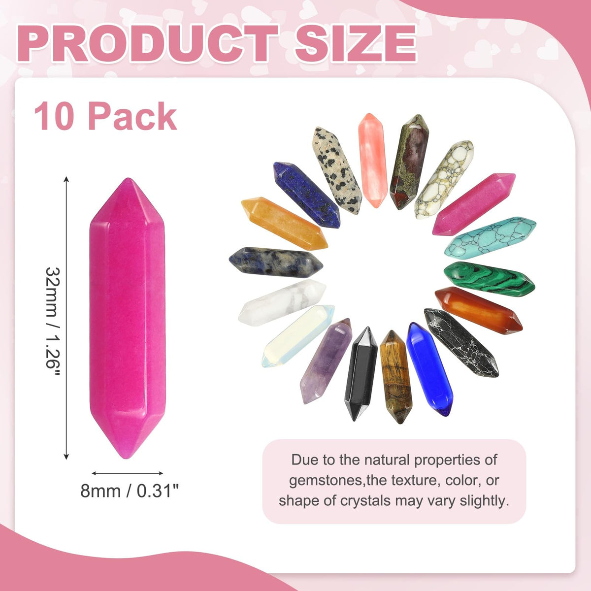 MECCANIXITY 10 Pack Rose Red Quartz Crystals, Polished Crystals Bulk Hexagonal Shaped Meditation Gemstone for Jewelry Making Energy Balance Accessories Gifts