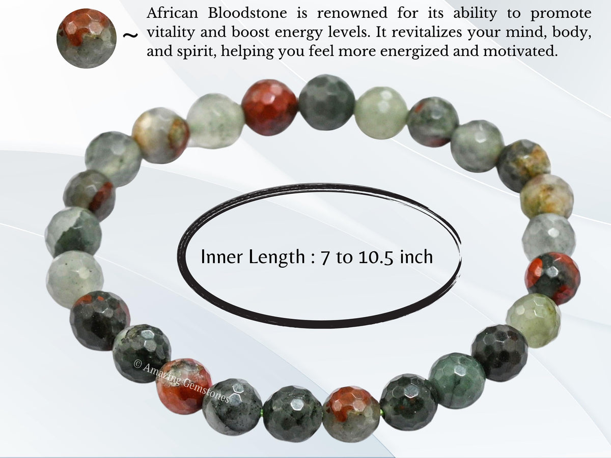Amazing Gemstone African Bloodstone Bracelet for Women - Chakra Mens Bracelet Protection Crystals and Healing Stones - Faceted Beaded Blessing Bracelet Spiritual Meditation Gift Christmas