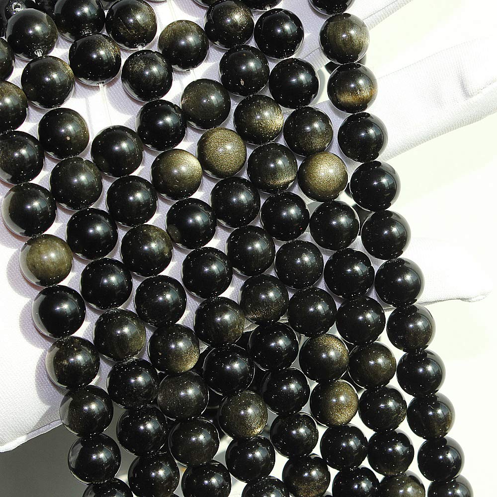 MJDCB 5A Natural Stone Beads Gold Obsidian Round Loose Beads for Jewelry Making DIY Bracelet Necklace (10mm).