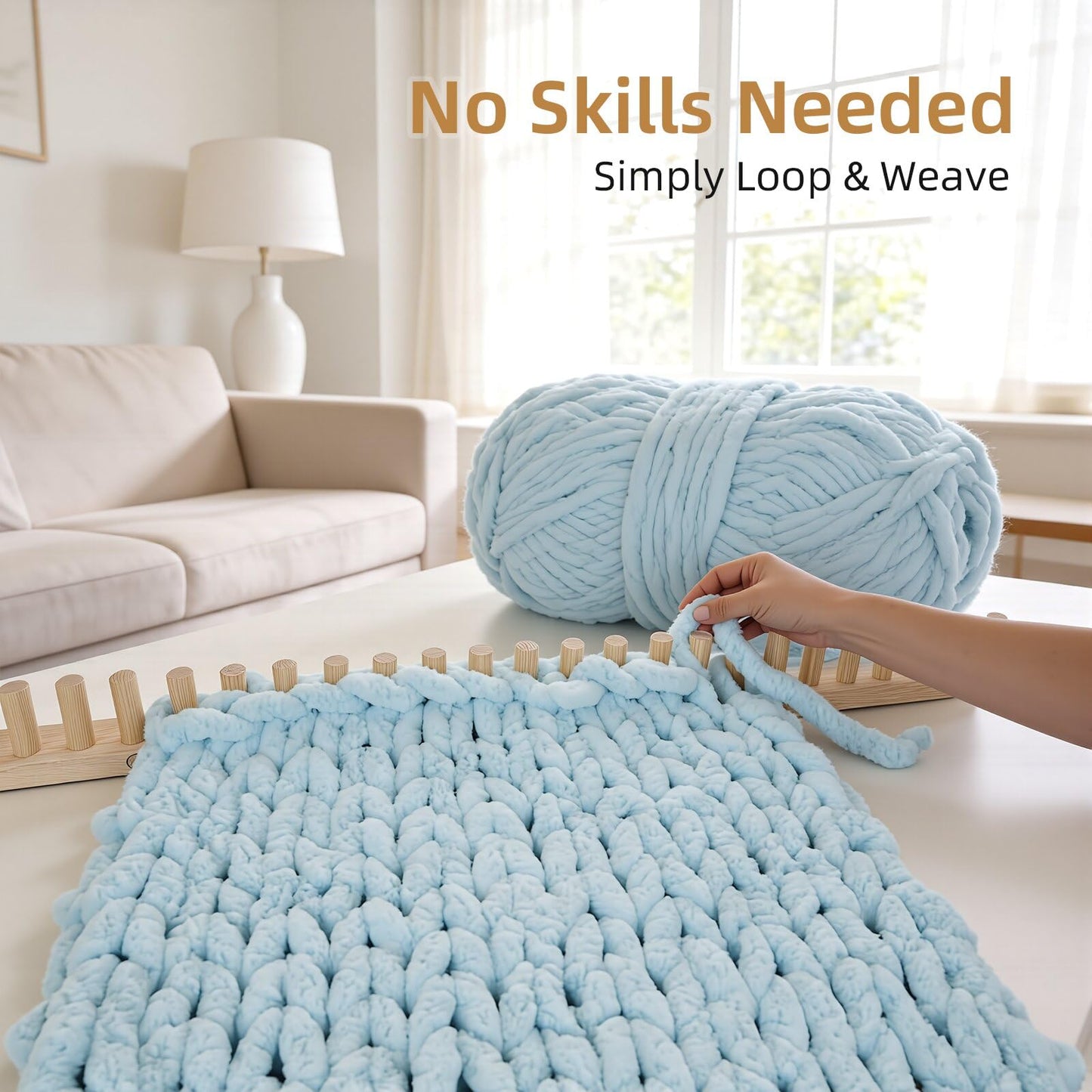 ARTACE 46" Chunky Blanket Loom, Large Adjustable Wooden Loom Frame, Hand Knitting Kit for Adults Beginners, DIY Chunky Throw Blanket Making Kit
