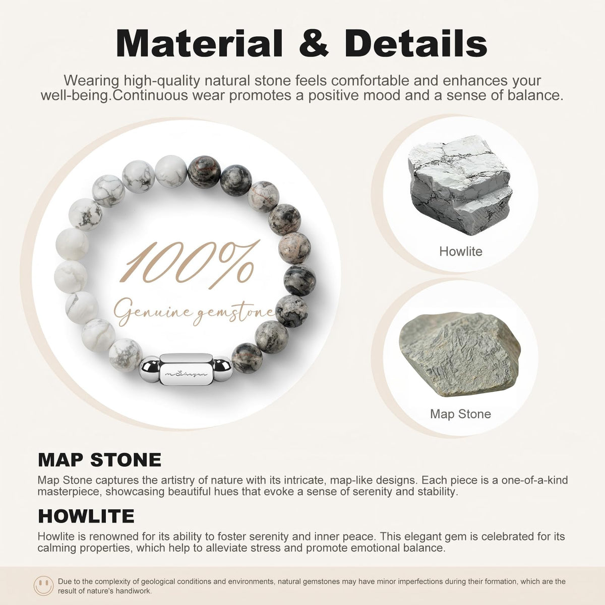 M SHUYUN Howlite Natural Gemstone Bracelet for Men and Map Gemstone for Teens Gifts, 10MM Men's Elastic Adjustable Beaded Bracelets for Men, Handcrafted Gifts For Anniversary,Christmas.