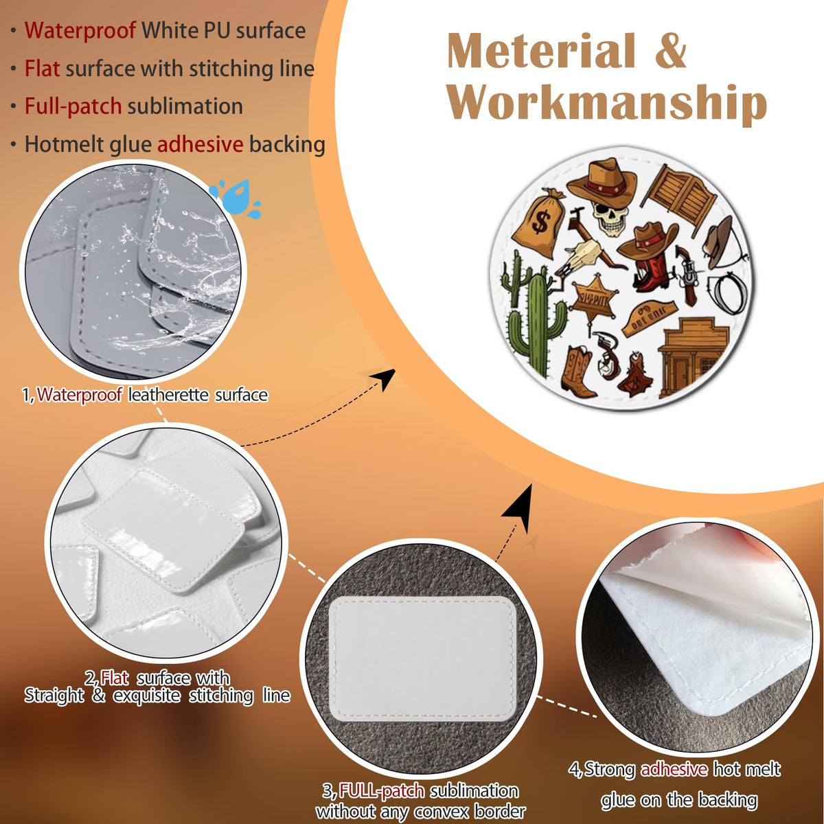 iFForce Full Sublimation Blank Leatherette Patches Without Border - 30 Pcs Waterproof Smooth Glossy PU Iron on Hat Patches - Rectangle Rounded Rectangle Round Patches for DIY Hat & Clothes Business