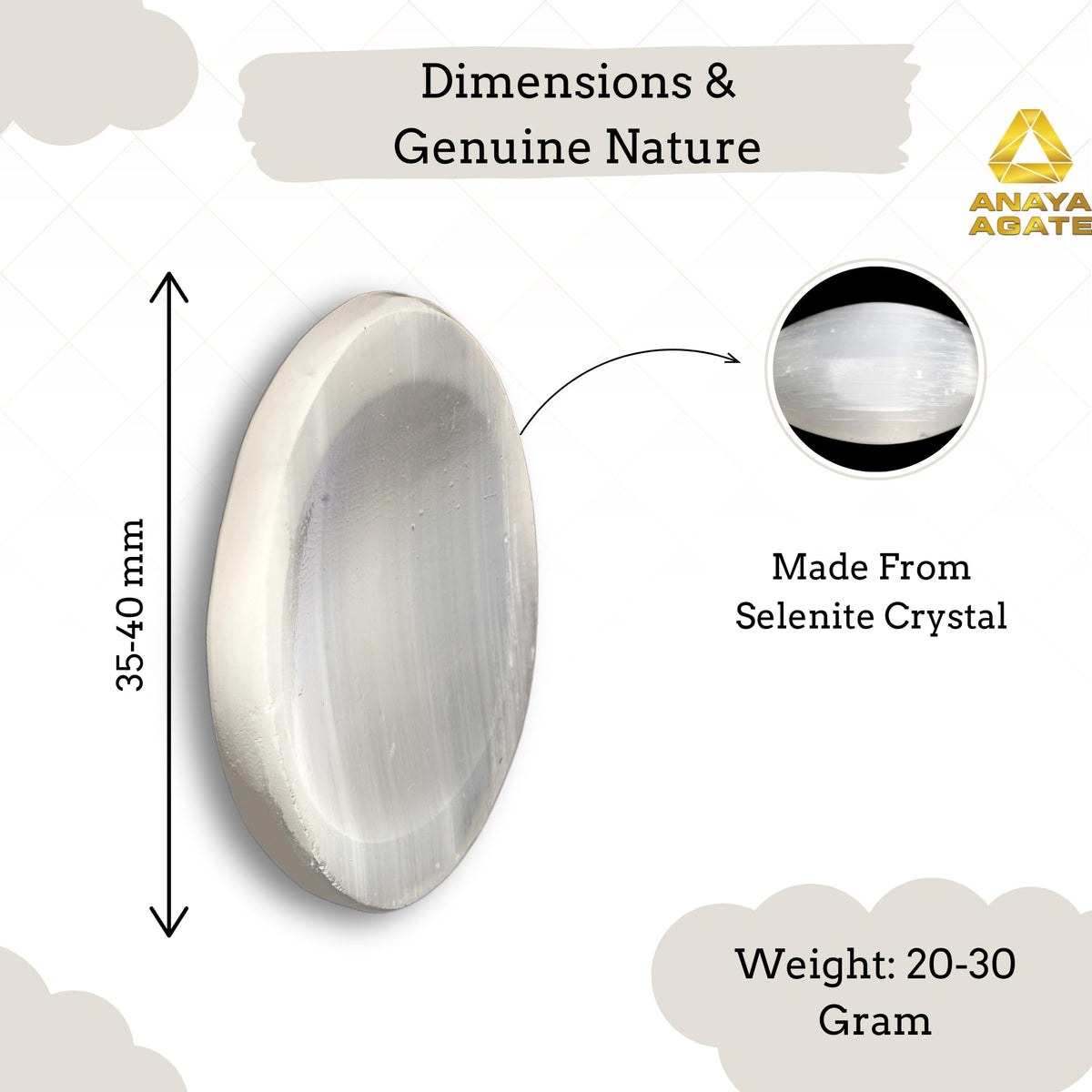 Anaya Agate Selenite Worry Stones Certified Crystal Thumb Worry Stone for Anguish, Relaxing and Soothing Balance Stones for Meditation, Stress Relief Crystals and Healing Stones for Men, Women