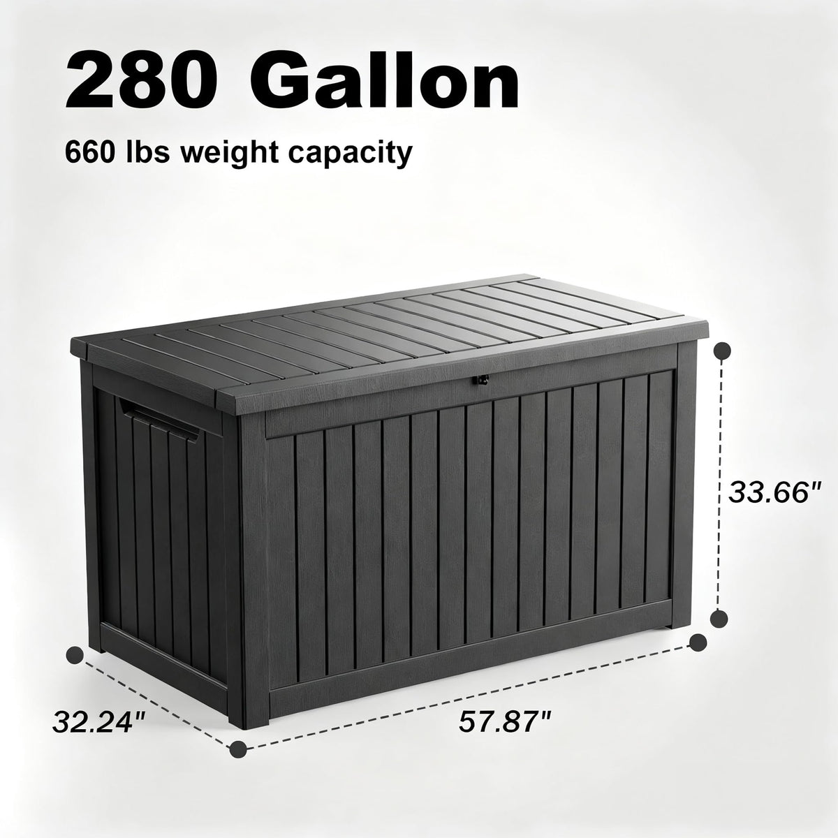 KFY 280 Gallon Waterproof Outdoor Storage Box, UV Resistant Resin Deck Box with Hydraulic Rod for Reinforced Stability, Perfect for Patio, Garden, and Pool（Black，280 Gallon）