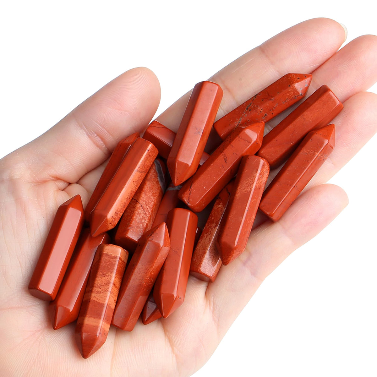 QINJIEJIE Red Jasper 20 PCS Healing Crystals Stones Sets Wands Bulk Natural Pocket Crystal Towers Assorted Pointed Reiki Gemstones Polished Energy Meditation Chakra Gifts for Women Men