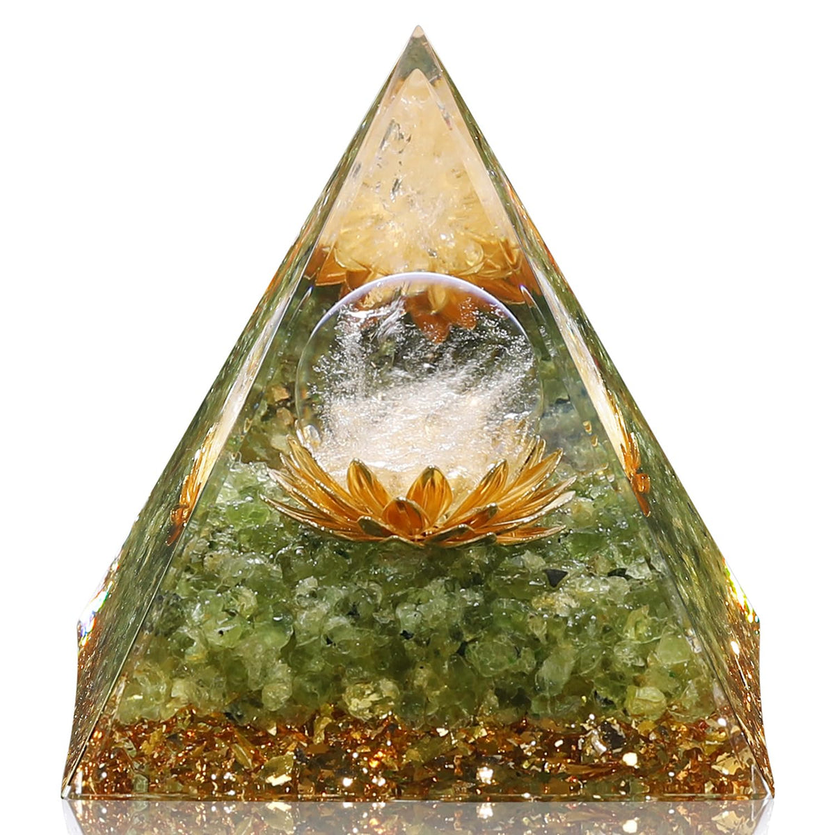 Hopeseed Orgone Pyramid for Positive Energy, Orgonite Natural Peridot&White Crystal Healing Crystals Pyramid for Reduce Stress Chakra Reiki Healing Meditation Cleanses the Mind and Boosts Confidence