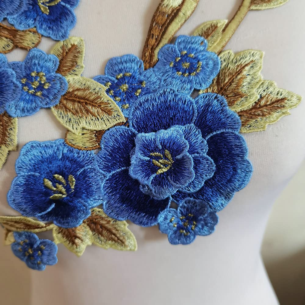2pcs Beautiful Embroidered Flower Sewing On Patches Accessories Repair Decoration Appliques (Blue)