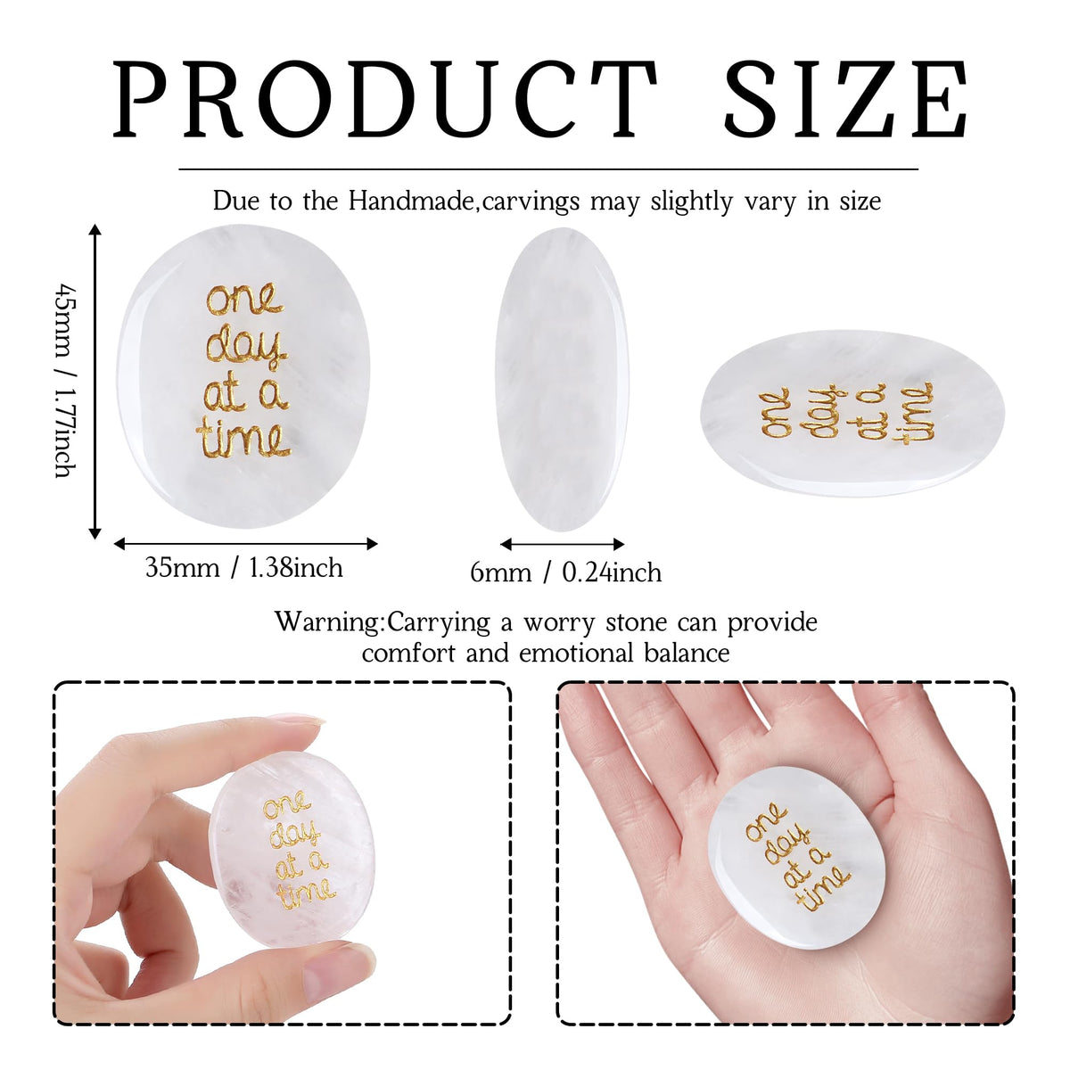 QINJIEJIE One Day at A Time Clear Quartz Worry Stone Healing Crystal Thumb Stones Thinking of You Gifts for Anxiety Relief Items You Got This Inspirational for Friend Encouragement Gift for Women Men