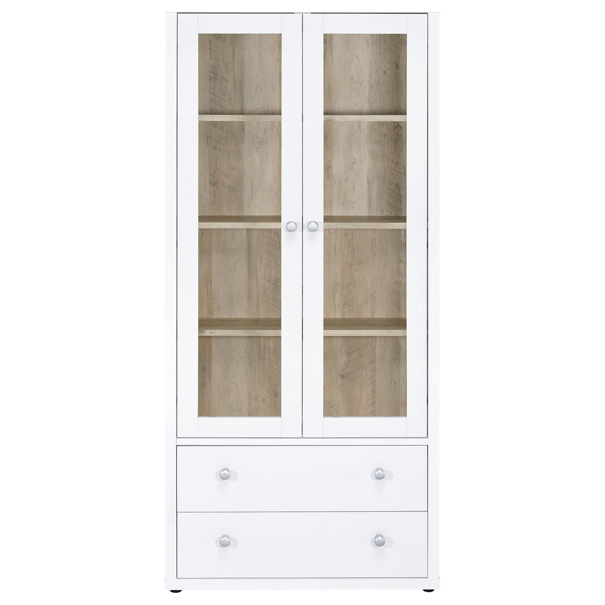 Coaster Home Furnishings - Hawthorne - 4-Shelf Tall Wood Accent Cabinet with Glass Doors, Drawers - Farmhouse Style - Living Room, Entryway & Home Kitchen - White - 953477