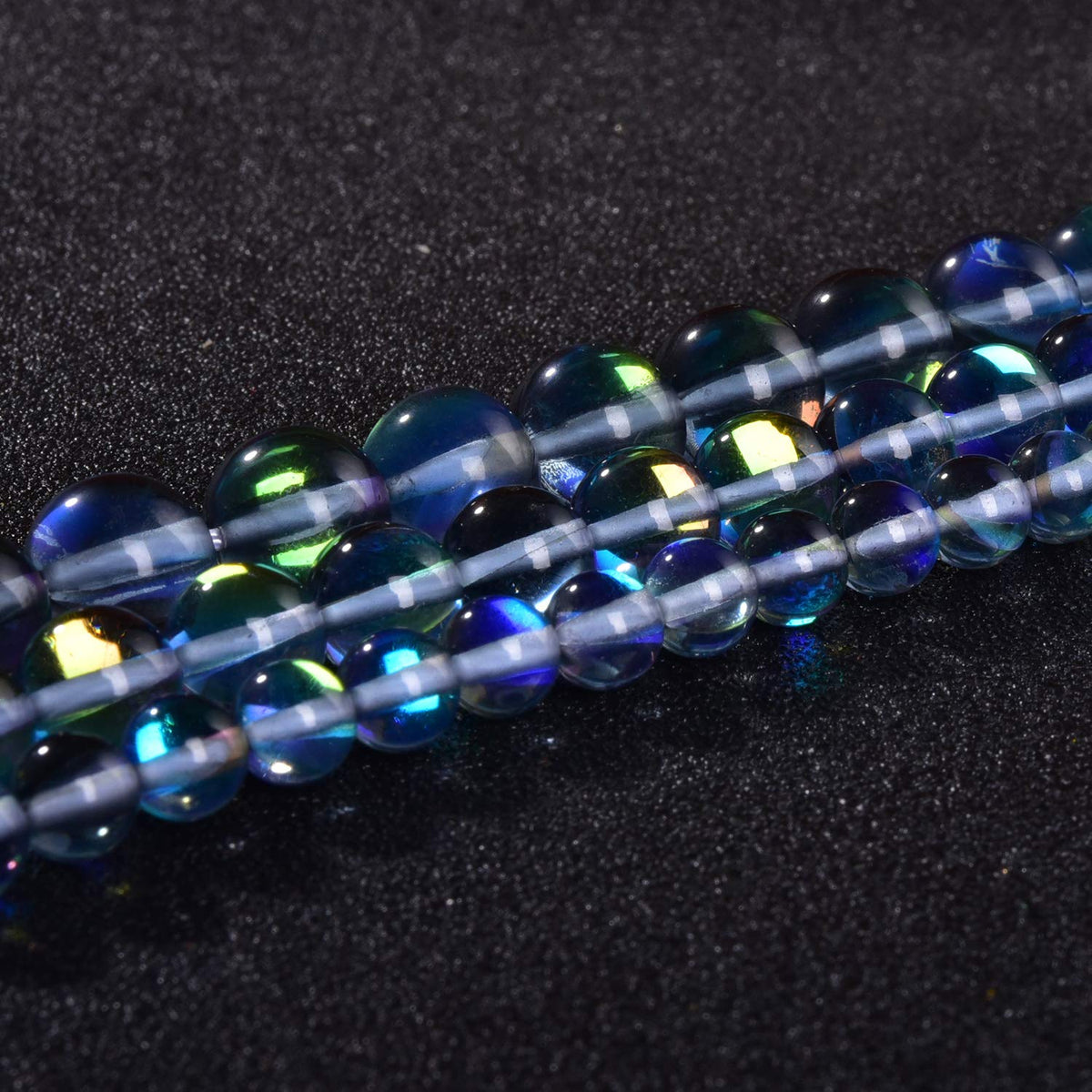 Asingeloo 60PCS 6mm Gray Angel Aura Round Gemstones Polished Mermaid Aura Moonstone Bead Smooth Stone Loose Beads Crystal Quartz for DIY Jewelry Making 1 Strand 15”