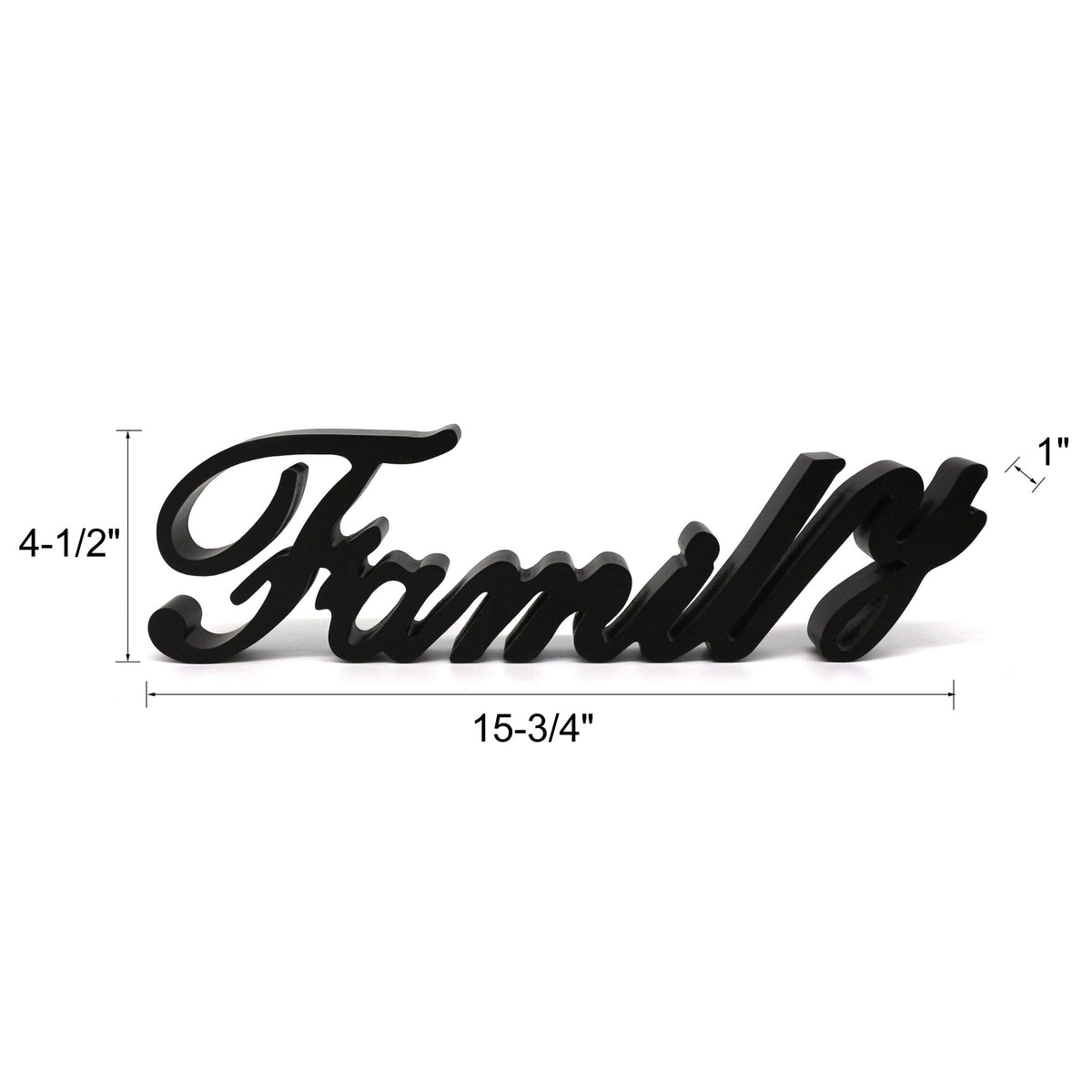 CVHOMEDECO. Matt Black Wooden Words Sign Free Standing "Family" Tabletop/Shelf/Home Wall/Office Decoration Art, 15-3/4 x 4-1/2 x 1 Inch
