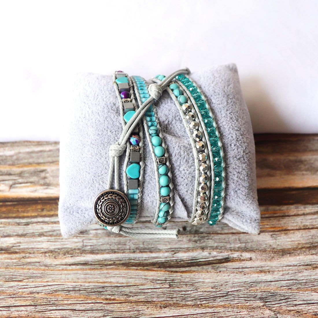YGLINE Beaded Wrap Bracelets Boho Natural Stone Beads Leather Wrap Bracelet Statement Cuff Bangles Bracelets Gifts