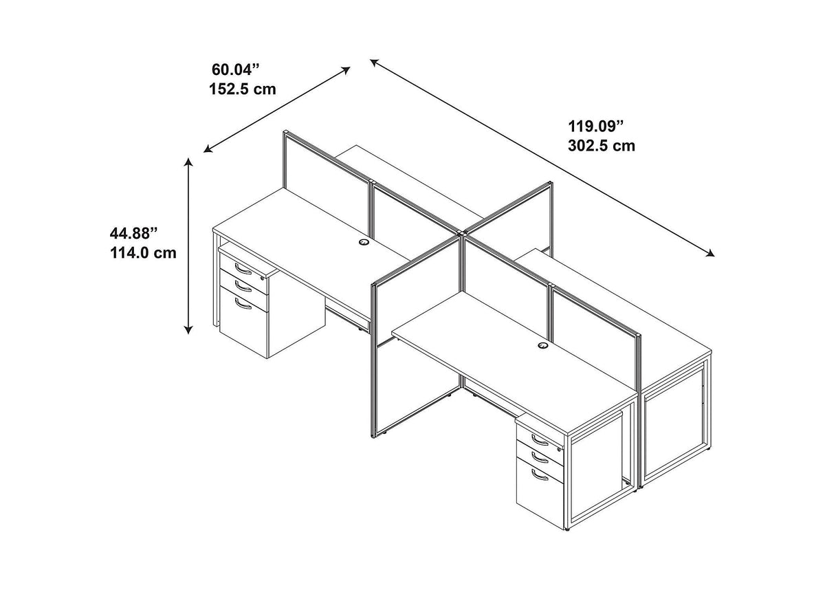Bush Business Furniture Easy Office 60W 4 Person Cubicle Desk with File Cabinets and 45H Panels in Mocha Cherry