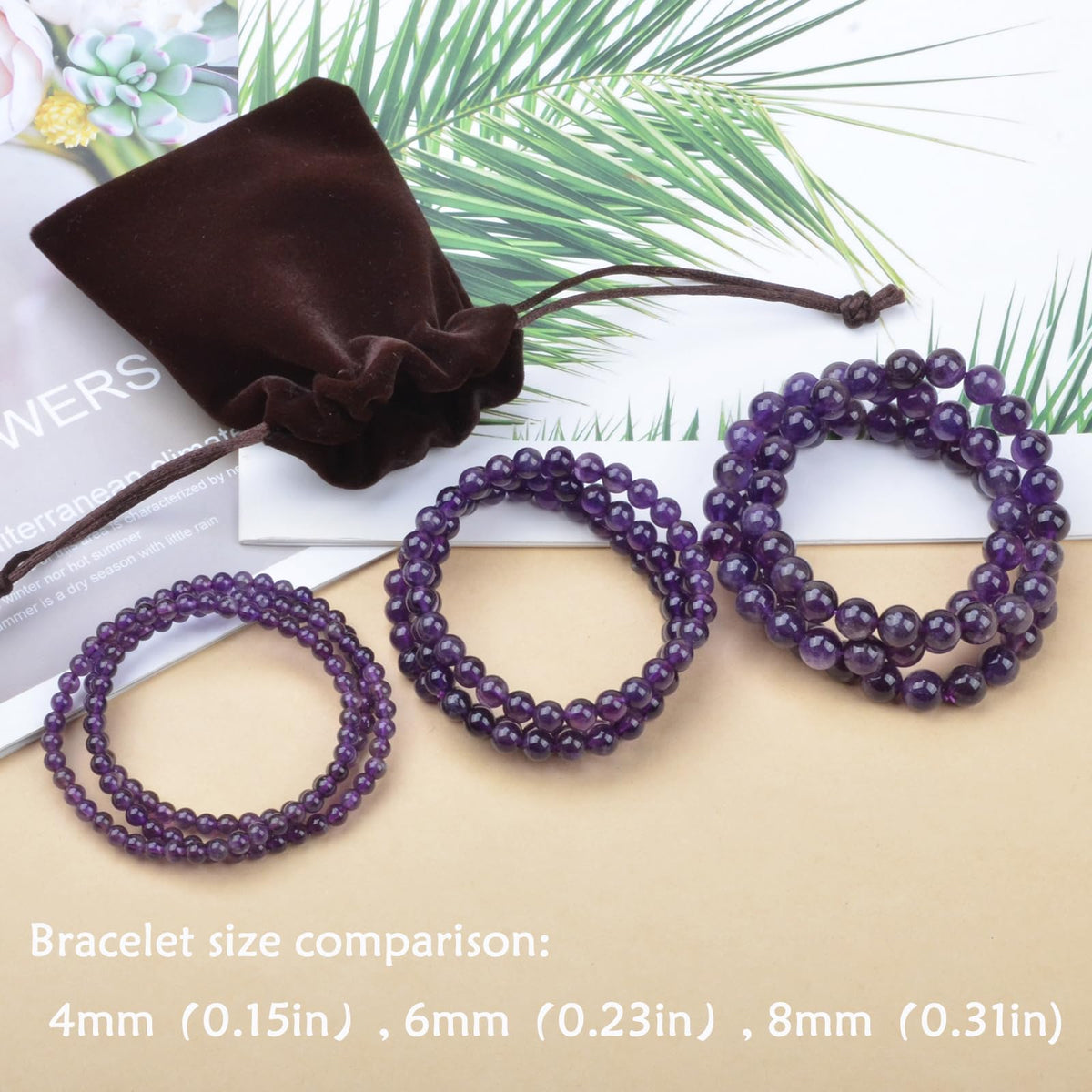 CHCCOYE 4mm Natural Healing Gemstone Bracelet Handmade Yoga Stretch Elastic Bracelet Stress Relief Crystal Jewelry for Men and Women (4mm, Amethyst)