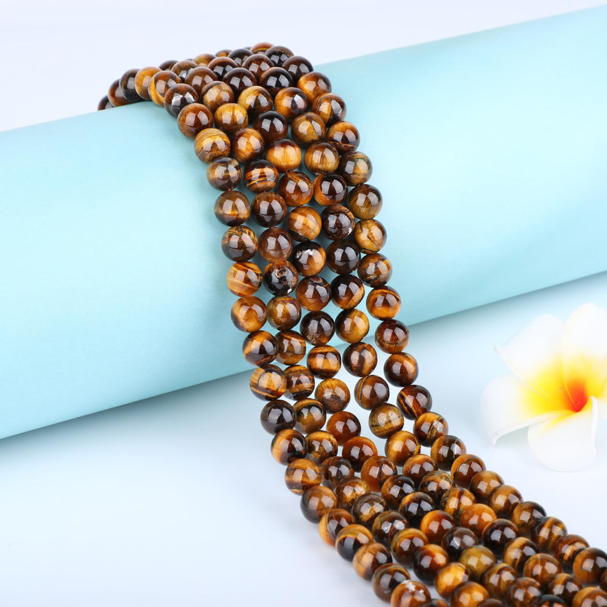 CMBYN Natural Stone Beads Round Genuine Real Stone Beading Strand Loose Gemstones DIY Smooth Bead for Bracelet Necklace Earrings Jewelry Making (Yellow Tiger's Eye, 8mm 45 Pieces)