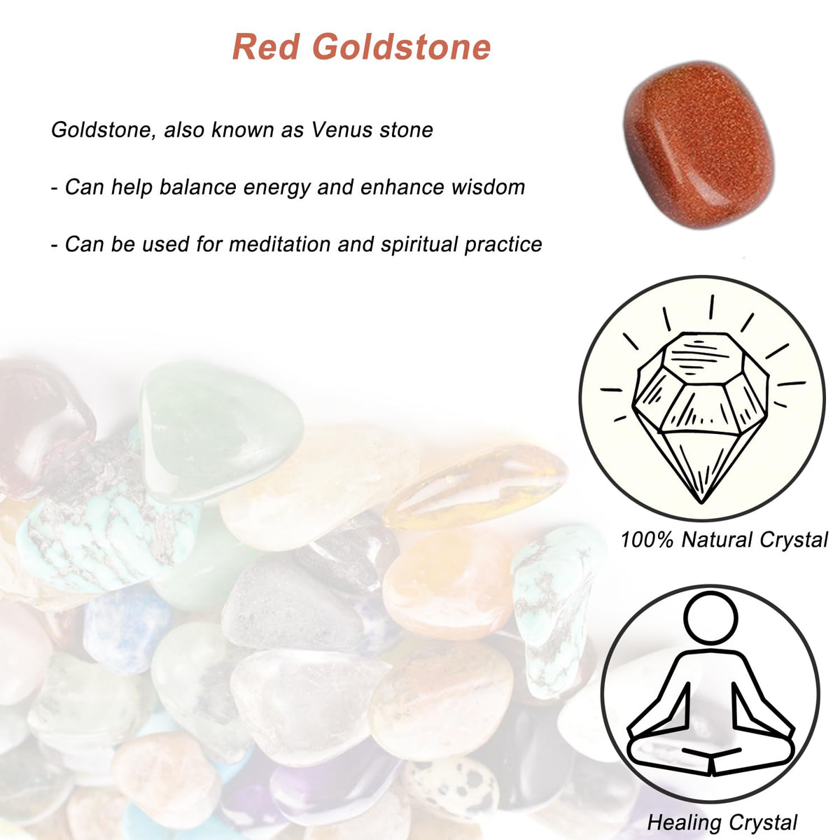 Erliway Red Goldstone Healing Crystal Stones, 1.25-2.0" Large Reiki Healing Gemstones Natural Red Sandstone Tumbled Polished Stones for Energy Witchcraft Therapy Meditation