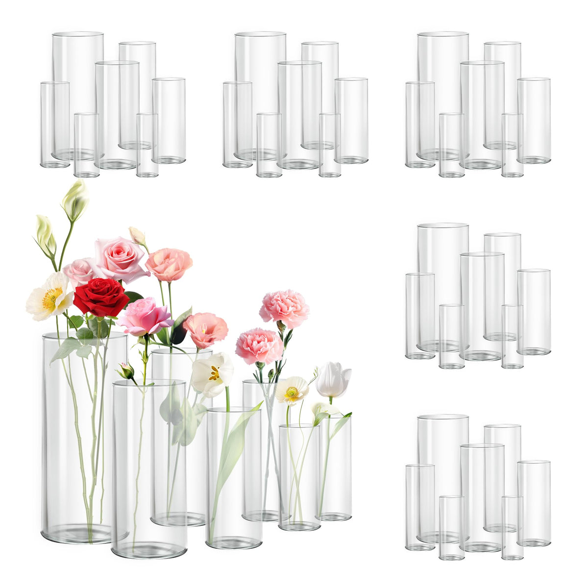 42pcs Big Glass Vase Cylindrical Vase for Tabletop Decoration, Candle Holder for Centerpieces, Pebble Vase for Party, Wedding, Banquet Decoration