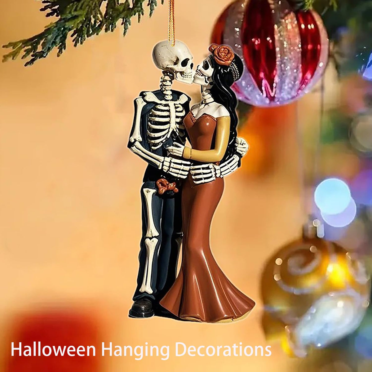 Foumiyfa 10Pcs Halloween Couple's Skull Hanging Ornaments,Car Rearview Mirror Decoration,Halloween Tree Decorations Acrylic Hanging Cutouts with Ropes for Trick or Treat Party Supplies