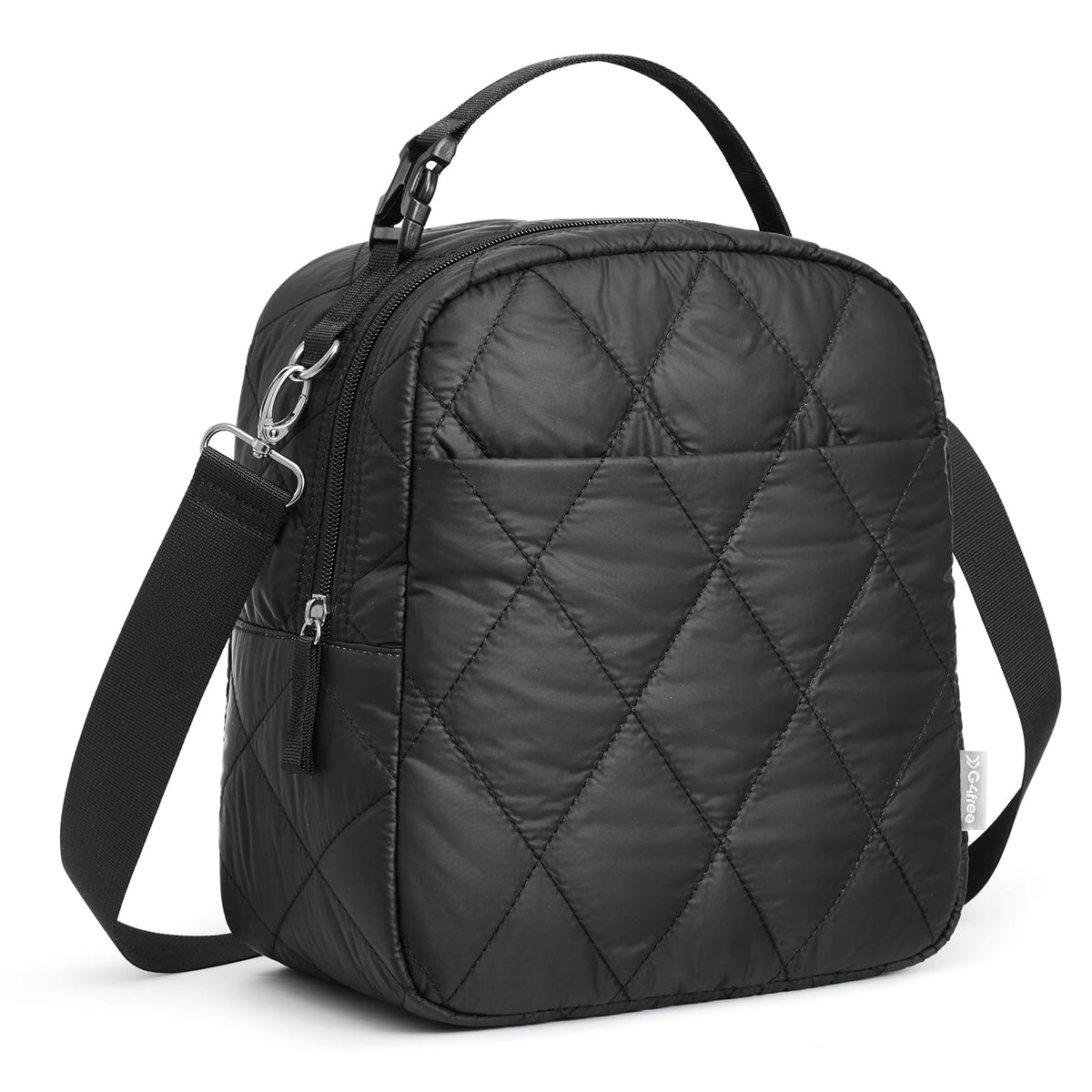 G4Free Large Insulated Lunch Bag, Leakproof Quilted Lunch Box Women Men, Reusable Puffer Lunch Bag For Work Picnic Travel, Black