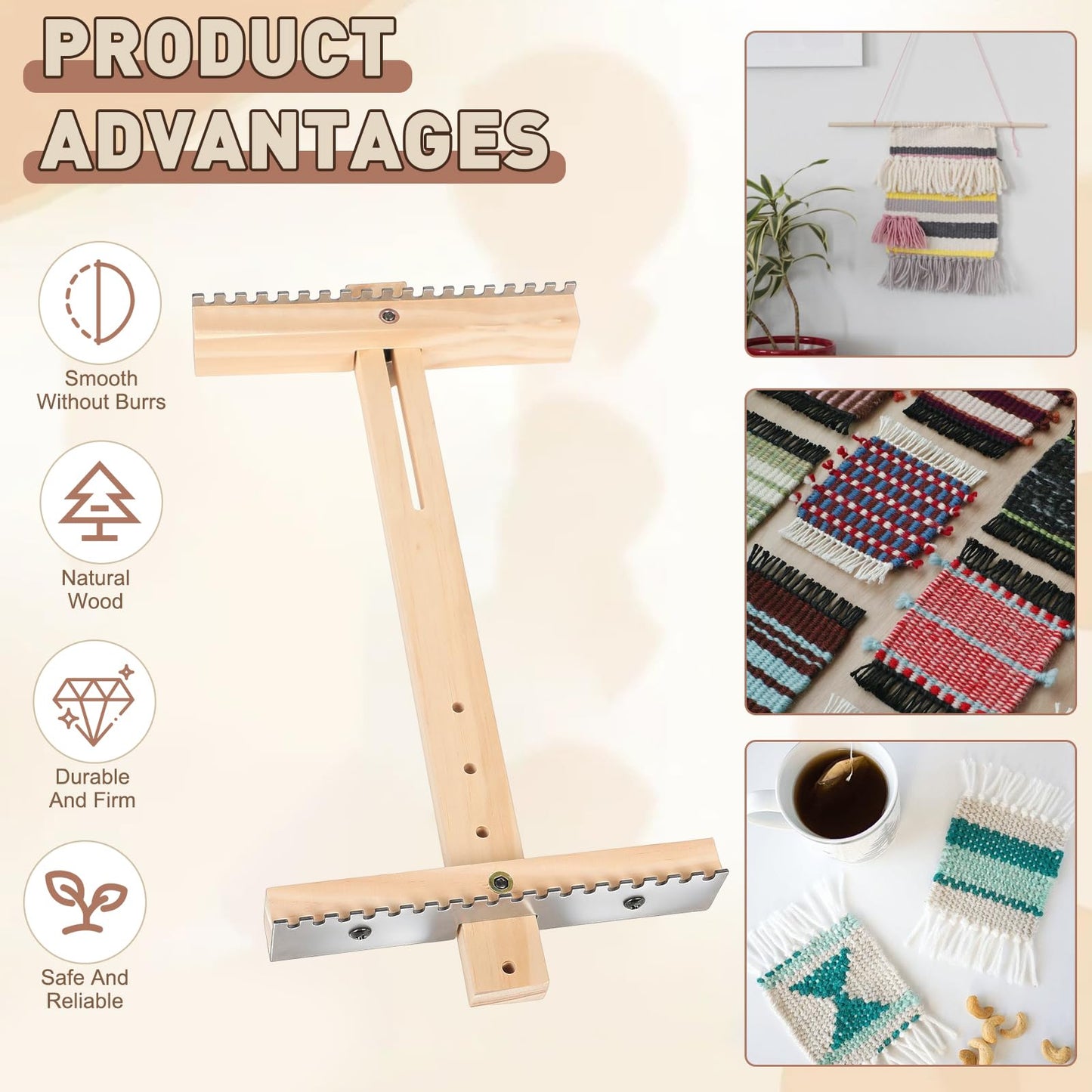 Adjustable Tapestry Weaving Loom, Wooden Craft Weaving Loom Kit, Small Expandable 4.72in to 13in, Wooden Frame to Handcraft Art for Beginners Experts, Wood Weaving Kit