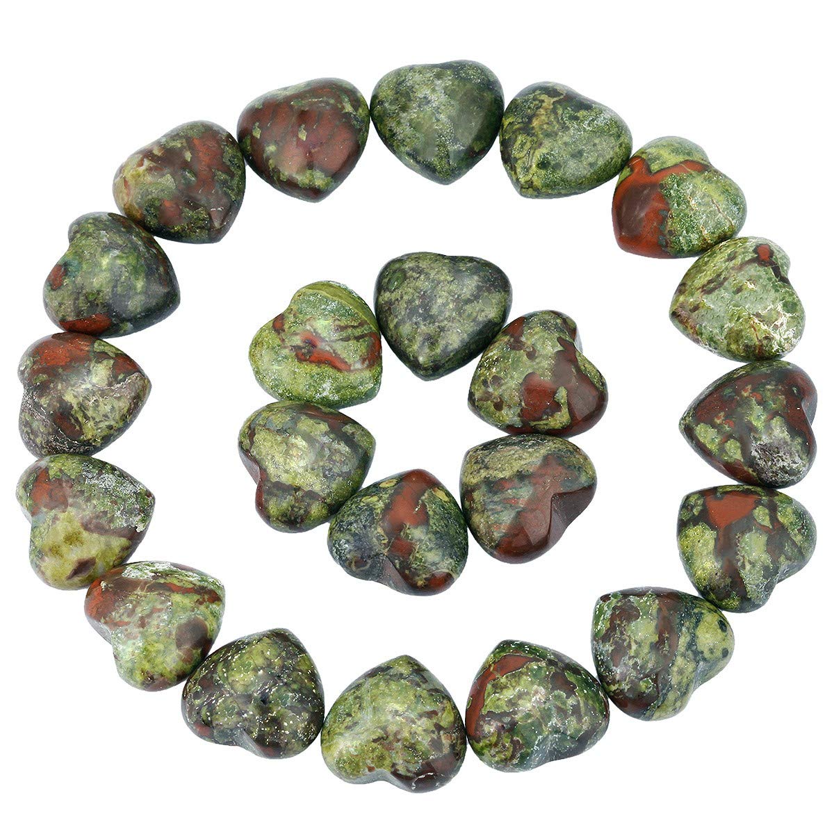 Rockcloud Healing Crystal 0.5 inche Dragon Blood Stone Heart Love Carved Palm Worry Stone Chakra Reiki Balancing(Pack of 10)
