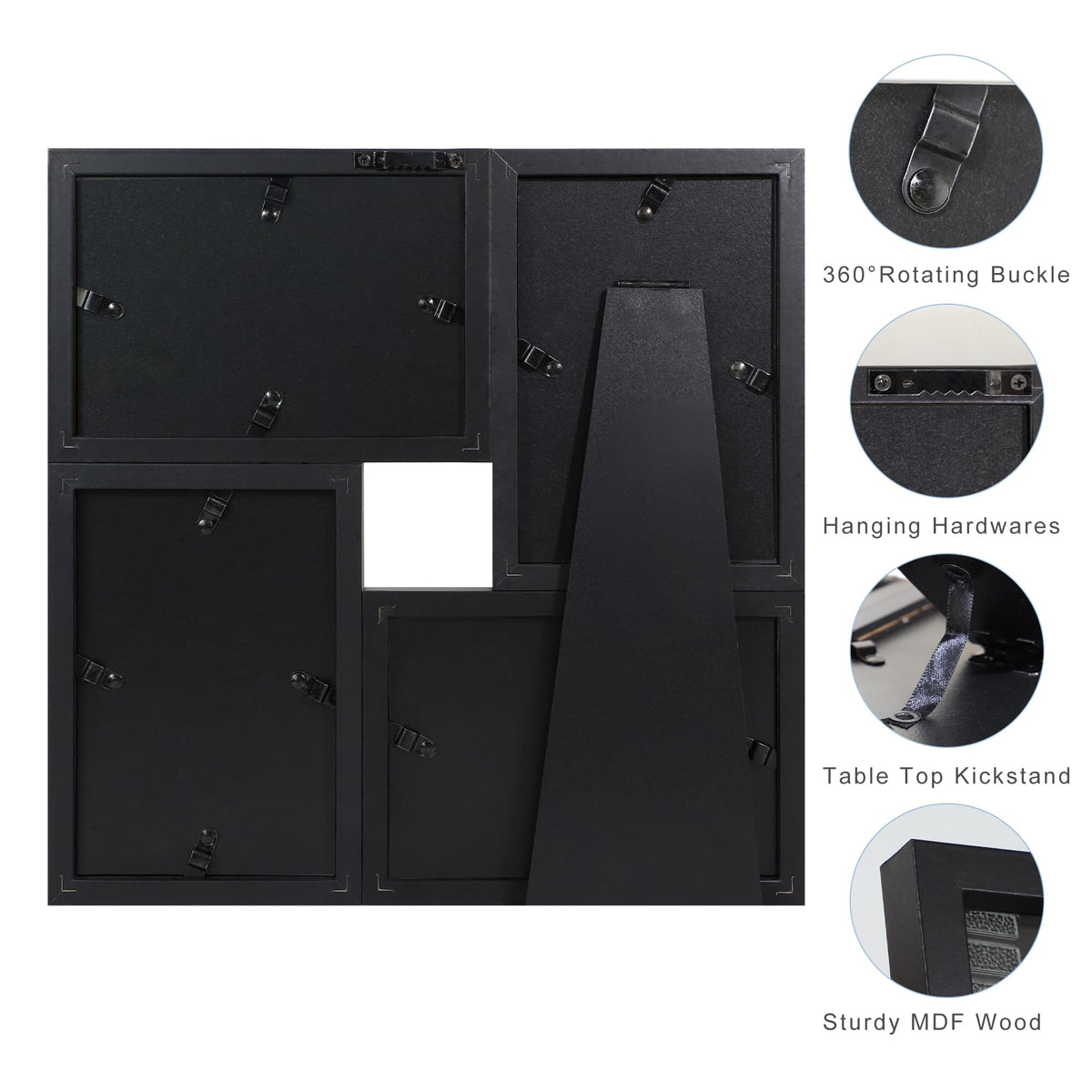 THKRLOF 4x6 Picture Frames Collage 1 Pack, 4 Opening Multi Family Photo Collage Frames with Real Glass for Wall Hanging or Tabletop, Black