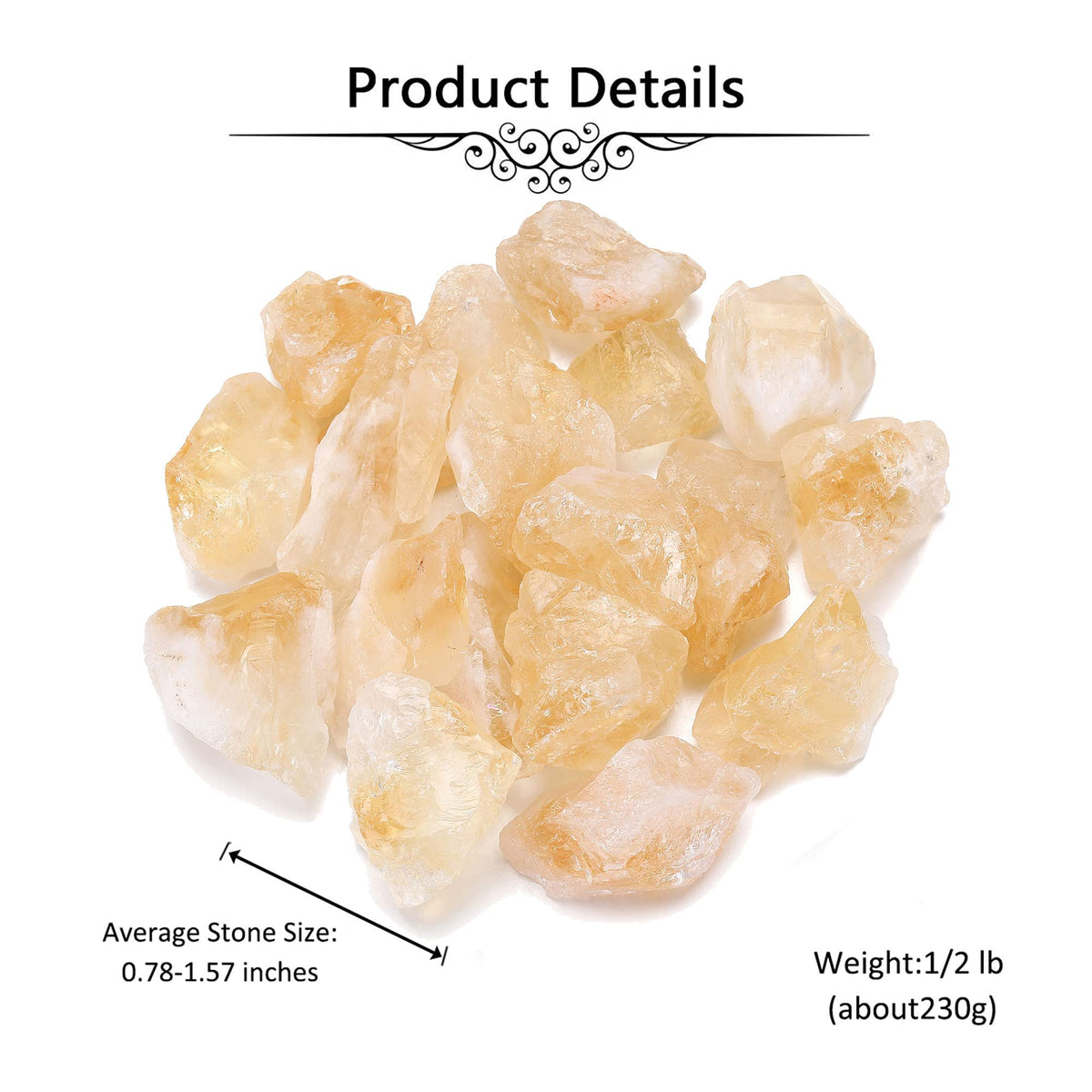 Jovivi Bulk Natural Citrine Healing Crystals Rough Stone Large 1" Raw Rock Crystals for Tumbling, Cabbing, Decoration, Wire Wrapping, Wicca & Reiki - 0.5 lb