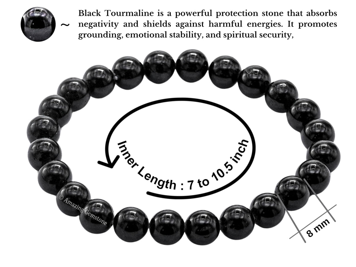 Amazing Gemstone Black Tourmaline Bracelet for Women Men's Gifts - Protection Healing Crystal Bracelet - 8mm Beaded Stretchable Bracelet Pulseras Para Hombres Mujer Stocking Stuffers (Regular)