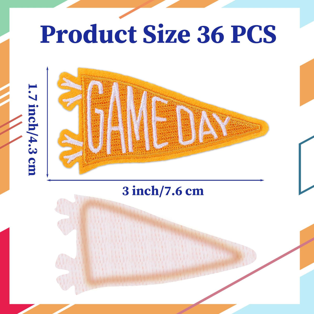 Suncalla Orange 36 Pcs Game Day Patches Bulk America Football Triangle Flag Iron-On Patches Badge Embroidered Sew on Appliques for Hats Backpacks Clothes DIY Crafts (Polyester)