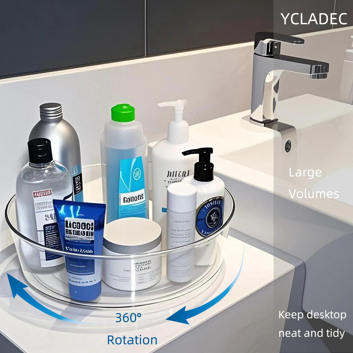 YCLADEC 2 Pack Lazy Susan 11.5" Inch Turntable Organizer Organization Storage Container Bins Spice Rack Cabinet Rotating Condiment for Pantry Countertop Kitchen Vanity Bathroom Jewelry Holder Clear