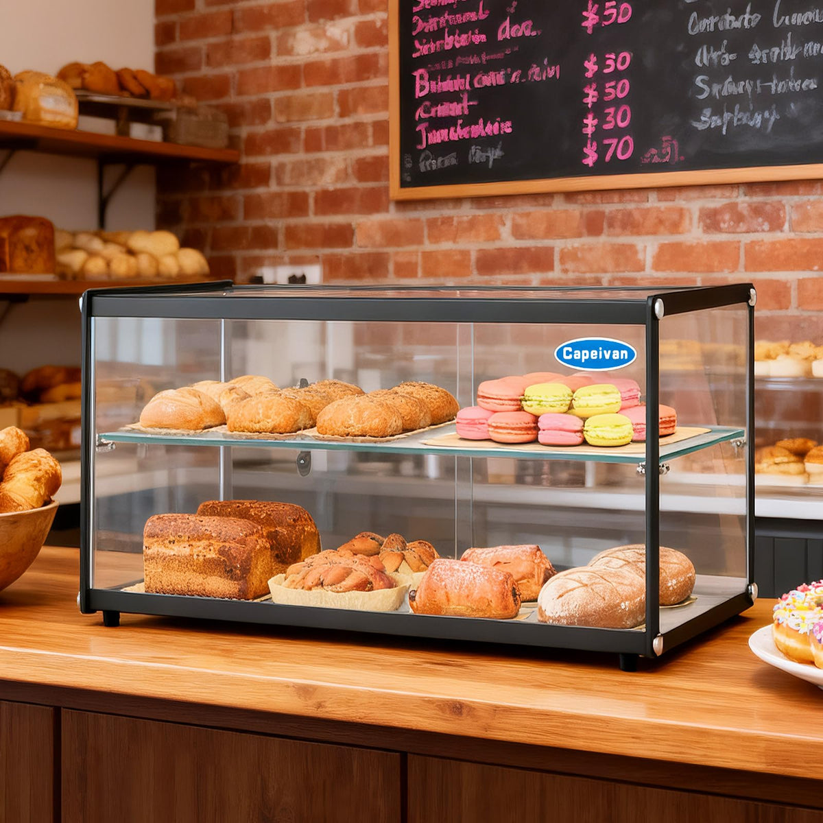 Capeivan 33 in. 2 Tiered Pastry Display Case with Glass Shelf and Sliding Door, 3.2 cu. ft. Capacity