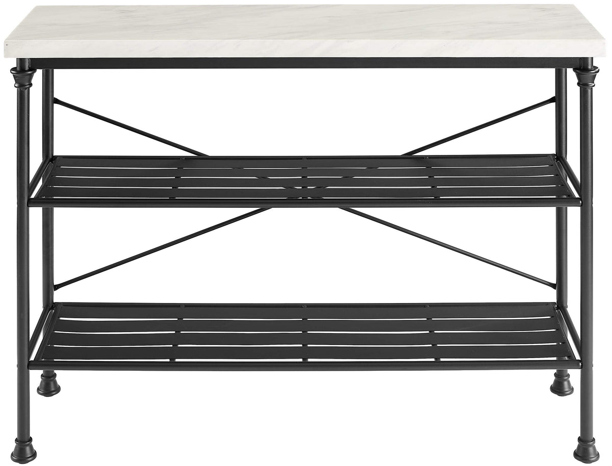 Crosley Furniture Madeleine Sofa Console Table with Storage Shelves for Hall, Entryway, or Living Room, Steel with Faux Marble Top