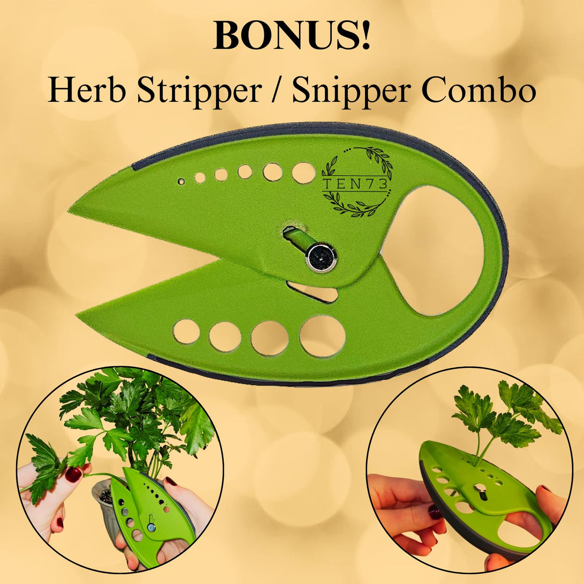 TEN73 2-in-1 5-Blade Herb Scissors & Herb Stripper Set | 10-Hole Leaf stripper Stem Remover + Stainless Steel Herb Shears with Safety Cover & Cleaning Comb | Dishwasher Safe Kitchen Tool for all Herbs