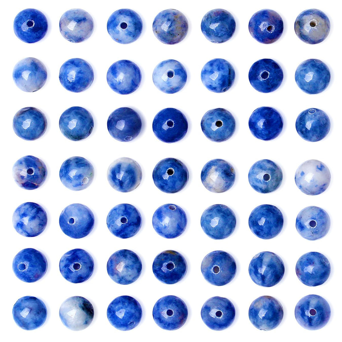 QINJIEJIE 100PCS Blue and White Sodalite Beads 8mm Natural Stone Beads Round Loose Gemstone Bead for Bracelet Beading Crystal Jewelry Making DIY Necklace Earrings 0.32"