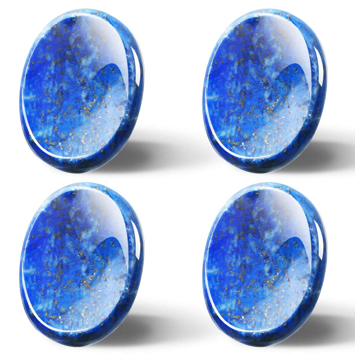 Roowest 4 Pcs Thumb Worry Stone for Anxiety Natural Crystal Healing Stone Chakras Amethyst Tiger Eye Quartz Pocket Hug Gift for Office Stress Meditation(Lapis Lazuli,Oval)