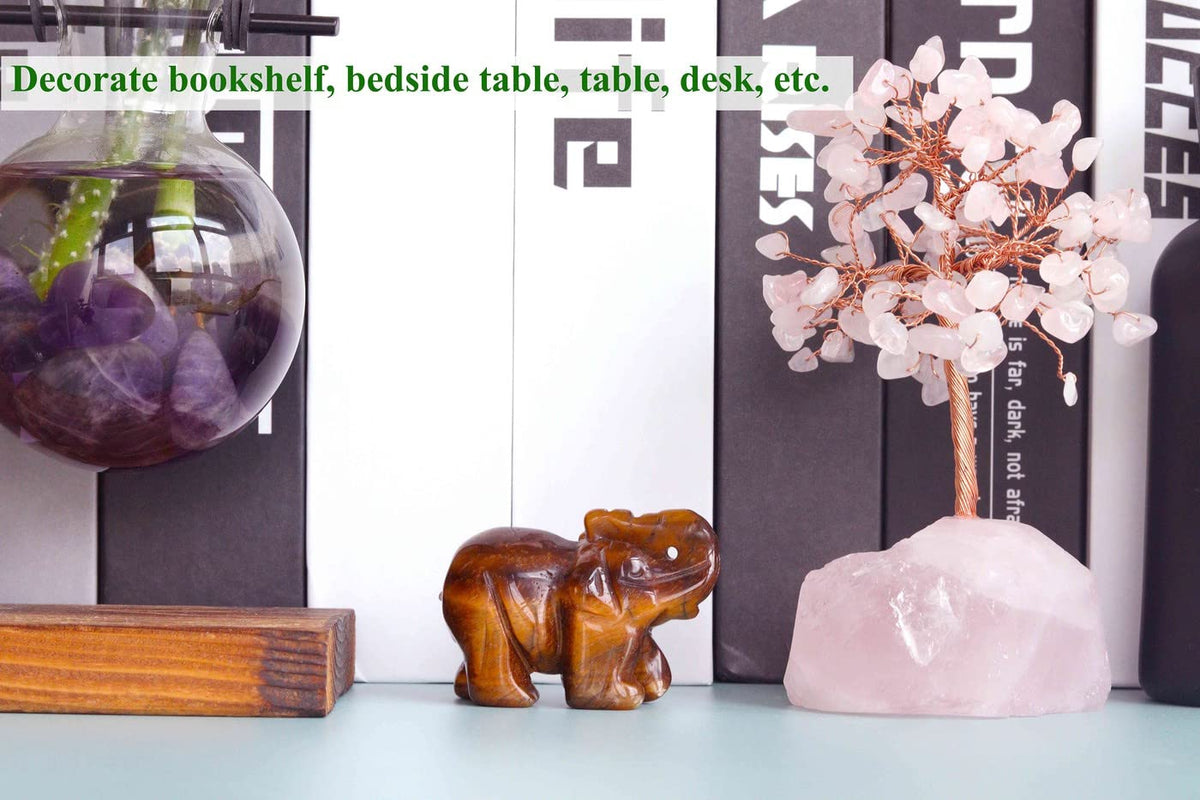 2" Tigers Eye Elephant Decor Healing Crystal Cute Polished Natural Stone Hand-Carved Big Sculpture Statue Figurines Gemstone Energy Hippie Home Room Office Desk Decoration Gifts for Women Men