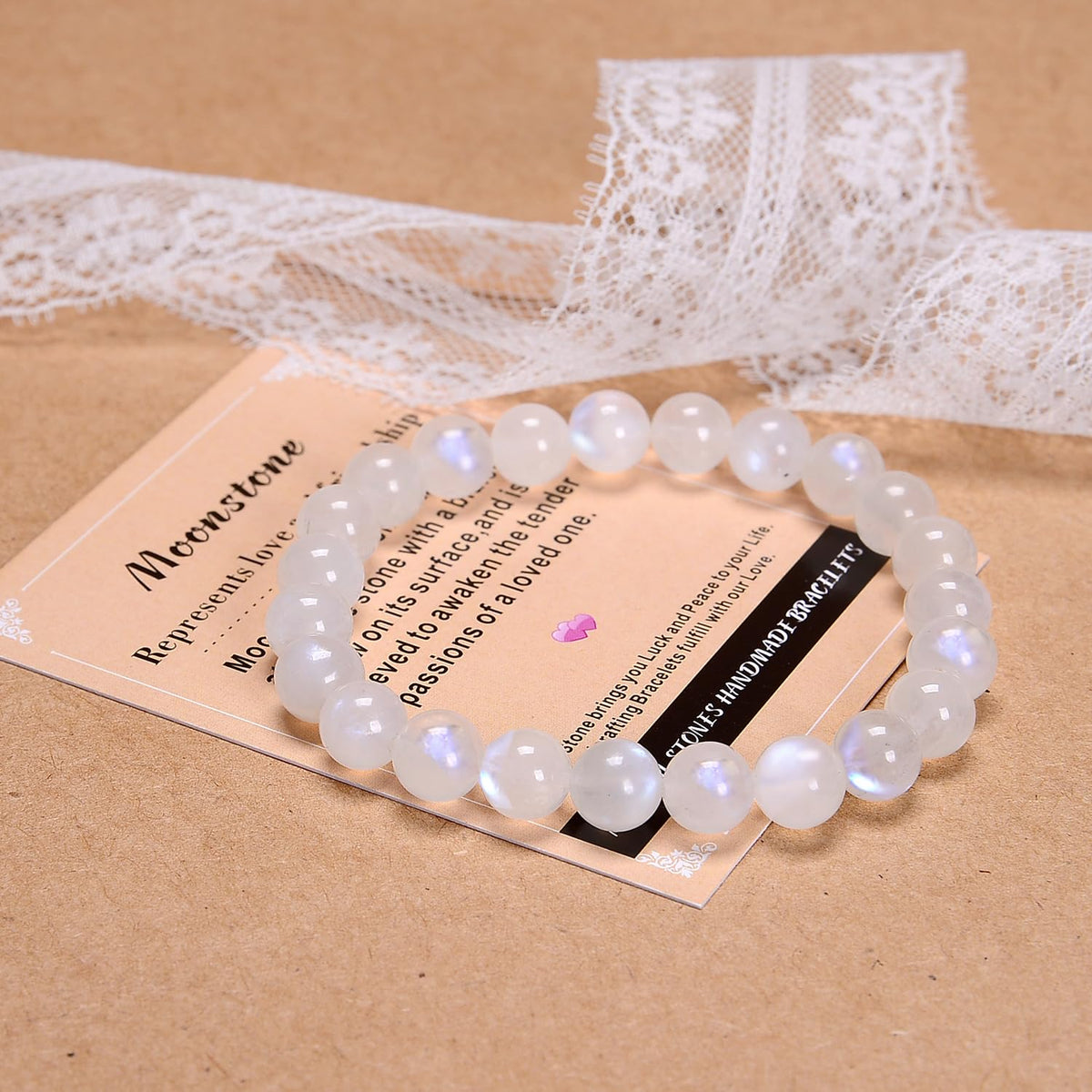 AD Beads Handmade Gemstone Stretch Elastic Bracelet Crystal Healing Reiki Nature's Beauty and Spiritual Essence Unisex (6mm, Moonstone (Love and Friendship))