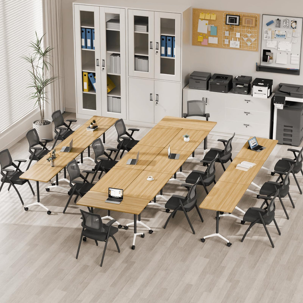 rzoizwko 2Packs Folding Conference Tables on Wheels,55.1 in Mobile Flip Top Meeting Room Table for Office & Training Rooms,Foldable Conference Room Tables Modular Rolling Desk Heavy-Duty Metal Frame