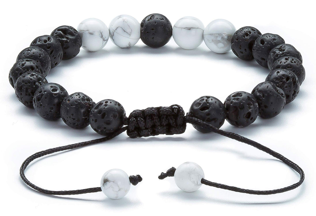 Hamoery Men Women 8mm Lava Rock Aromatherapy Anxiety Essential Oil Diffuser Bracelet Braided Rope Natural Stone Yoga Beads Bracelet Bangle(Set 3)