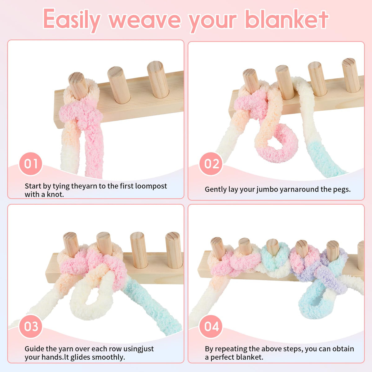 Ziimaikery 64 Inch Wooden Chunky Blanket Knitting Loom, Chunky Knitting Loom for Blanket Making Adjustable DIY Frame for Bulky Yarn Projects, Reusable Crafting Tool for Beginners (64inch)