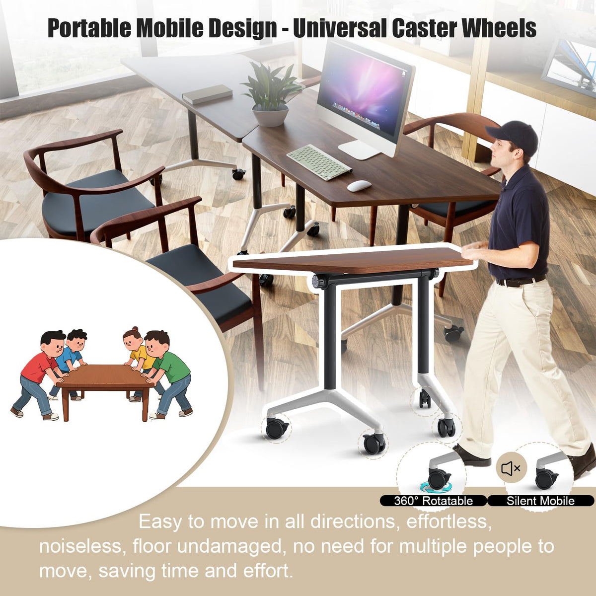 Modern Conference Table,47.2 Inch Meeting Seminar Table,Folding Conference Room Tables with Caster Wheels,Sturdy Mobile Training Table Business Boardroom Tables for 2-10 People,Support 550lbs (6pack)