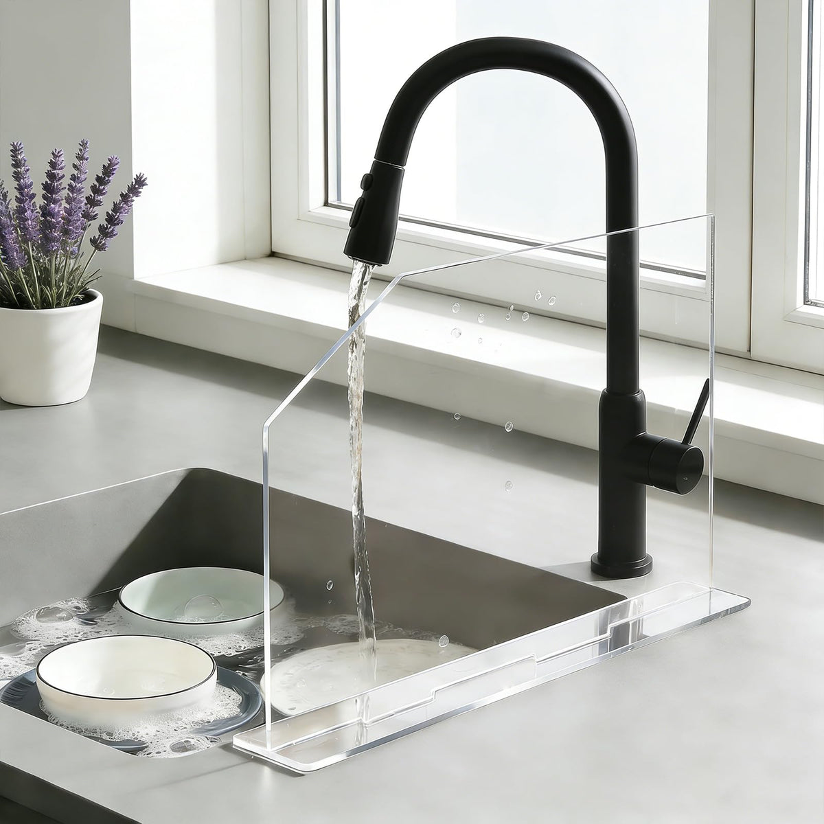 PEDOBALI 4 Pcs Acrylic Sink Splash Guard with Base 16.14 x 13.38 Inch Plate Countertop Partition Transparent Freestanding Panel Barrier for Hospitals Labs Home Kitchen Bathroom