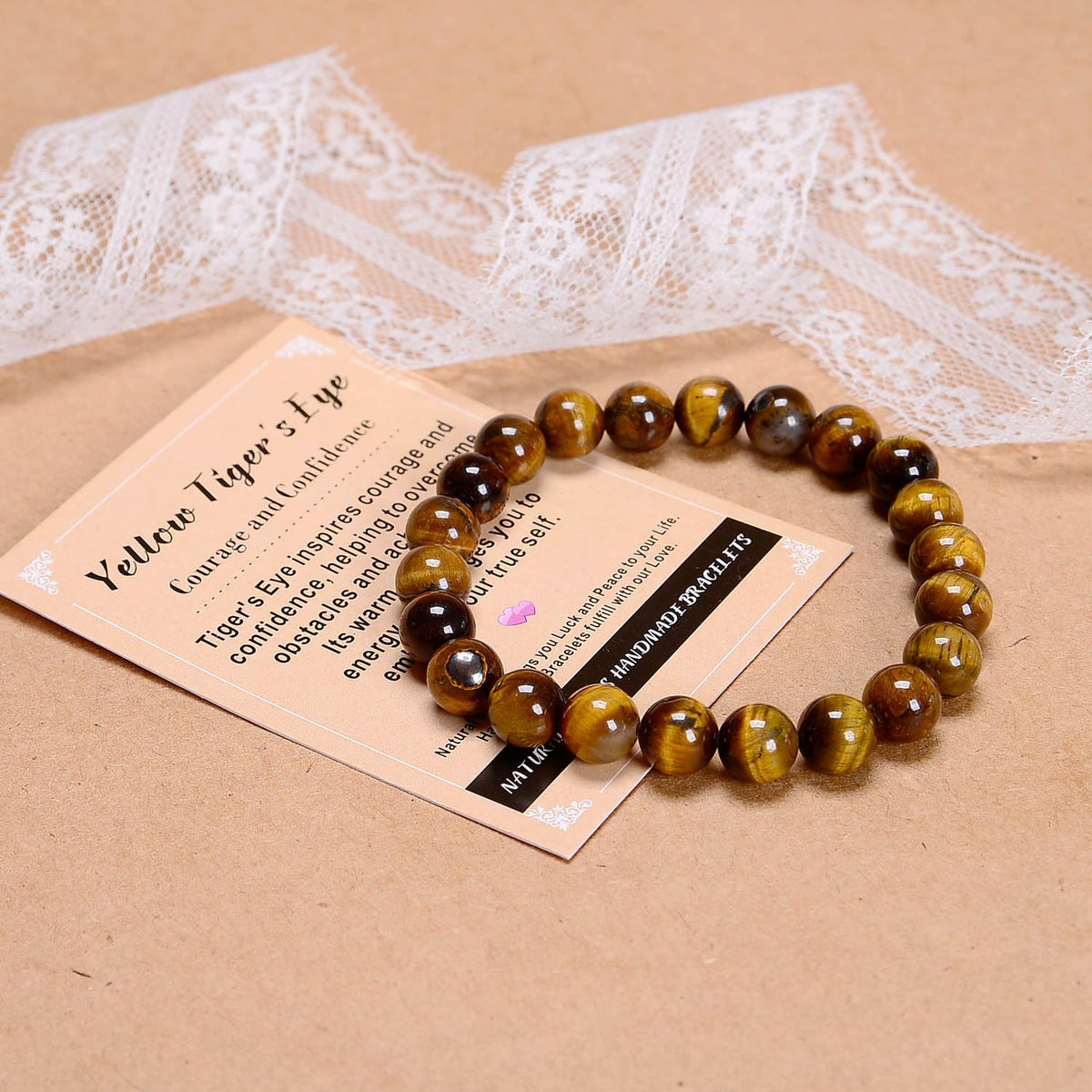 AD Beads Handmade Gemstone Stretch Elastic Bracelet Crystal Healing Reiki Nature's Beauty and Spiritual Essence Unisex (8mm, Yellow Tiger's Eye)